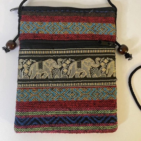 Artisan Handmade  Textile Crossbody Zipper Bag/ Wallet / Passport Holder 8" x 6" - Picture 3 of 5